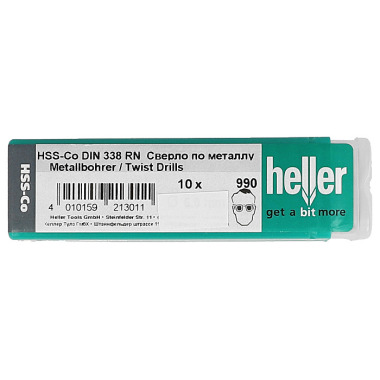 Heller Tools HSS-Co Cobalt-Edelstahlbohrer DIN 338 RN, CYL,  10 Stück Ø 1,1 x 14/36 mm 21252