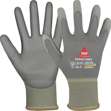 Hase Sicherheitshandschuhe aus Nylon/ PU Padua grey OekoTex®, Größe 10 508100 (T-360694)