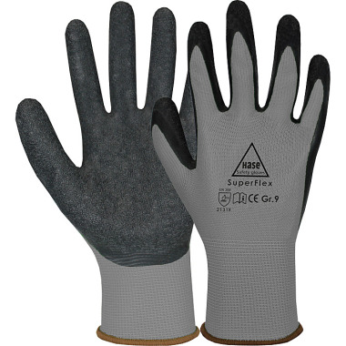 Hase Sicherheitshandschuhe aus Polyamid/Latex Superflex Grey, Größe 8 508610G (T-360844)