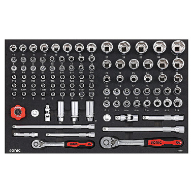 Sonic SFS 3/8’’ & 1/2’’ Nuss- und Bit-Satz mit Ratsche 101-teilig 310101