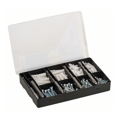 Bosch Fixier-Set 173-teilig, Bohrer, Dübel, Schrauben, Bits in handlicher Sortierbox. 2607017163