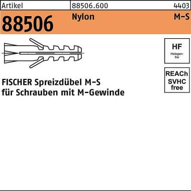 Fischer Dübel R 88506 M6 S/40 Nyl on 100 Stück FISCHER 885066000060000