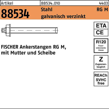 Fischer Ankerstange R 88534 Mutte r/Scheibe RG M30x380 Stah l galv.verz. 5St. FISCHER 885340100300000