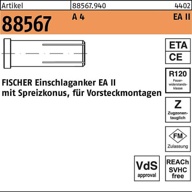 Fischer Einschlaganker R 88567 EA II M16x 65 A 4 20 Stück FISCHER 885679400160000