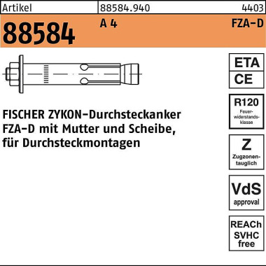 Fischer Durchsteckanker R 88584 Z YKON FZA-D 14x100 M10D/40 A 4 10 Stück FISCHER 885849400140100