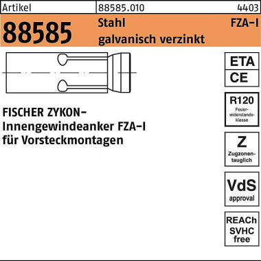 Fischer Innengewindeanker R 88585 ZYKON FZA-I 22x100 M12 I Sta galv.verz. 10St. FIS CHER 885850100220100