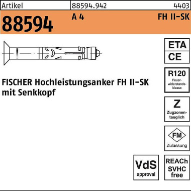 Fischer Hochleistungsanker R 8859 4 FH II 18/30 SK A 4 20 S tück FISCHER 885949420180030