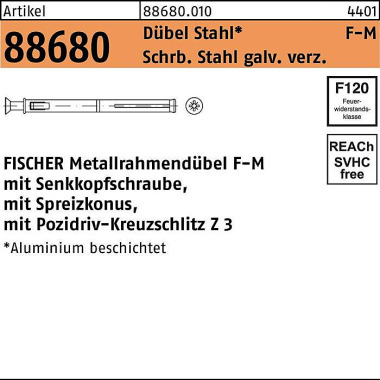 Fischer Metallrahmendübel R 88680 F 10 M72 Schraube Sta ve rz./Dübel Sta 100St. FISC HER 886800100100072