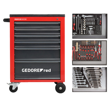 GEDORE red Werkzeugsatz im Werkzeugwagen MECHANIC rot 129tlg R21560004