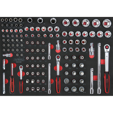 KS Tools Chrom 1/4", 3/8" + 1/2" Steckschlüssel- Satz, 128-tlg., 1/1 Systemeinlage 781.0128