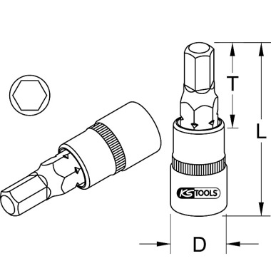 KS Tools 1/2"Bit-Stecknuss f.Innen6kant Schrauben kurz, 3/4" 911.5304