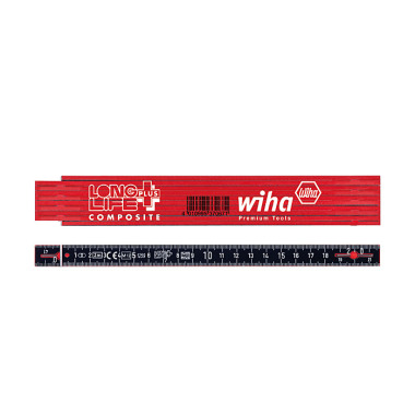 Wiha Gliedermaßstab Longlife® Plus Composite 2 m metrisch, 10 Glieder (37067) rot/ schwarz