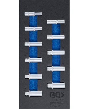 BGS Werkstattwageneinlage 1/3: Steckschlüssel-Einsätze Sechskant | 10 mm (3/8?) | 8 - 19 mm | tief | 11-tlg. 4058
