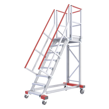 HYMER Fahrbare Plattformtreppe, Treppenneigung 60°, Stufenbreite 600 mm, 9 Stufen, Standhöhe 2,25 m 22300608