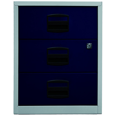 BISLEY mobiler Beistellschrank PFA, 3 Universalschubladen, Farbe Korpus lichtgrau, Fronten oxfordblau PFAM3S505