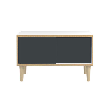 BISLEY Poise Sideboard, Plywood, Schiebetüren in anthrazitgrau, 4 Füße aus Eiche, H 621 x B 1000 x 450 mm POS1007W634