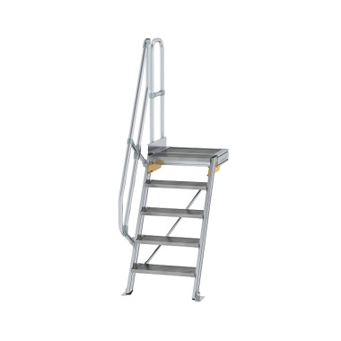 MUNK Treppe mit Plattform 60° Stufenbreite 600 mm 5 Stufen Aluminium geriffelt 600365