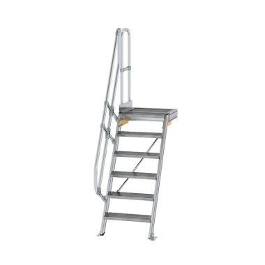 MUNK Treppe mit Plattform 60° Stufenbreite 600 mm 6 Stufen Aluminium geriffelt 600366