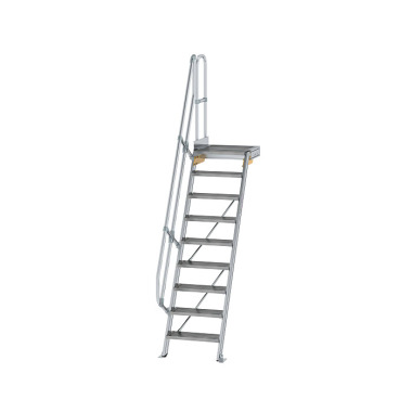 MUNK Treppe mit Plattform 60° Stufenbreite 600 mm 9 Stufen Aluminium geriffelt 600369