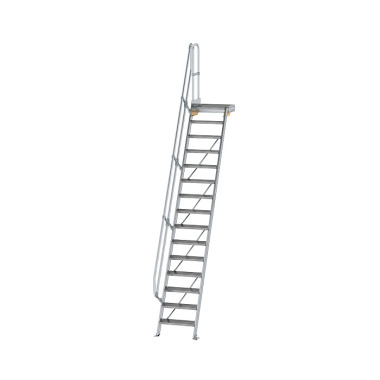 MUNK Treppe mit Plattform 60° Stufenbreite 600 mm 15 Stufen Aluminium geriffelt 600375