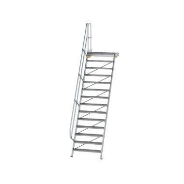 MUNK Treppe mit Plattform 60° Stufenbreite 1000 mm 14 Stufen Aluminium geriffelt 600414