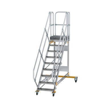 MUNK Plattformtreppe 45° fahrbar Stufenbreite 600 mm 9 Stufen Aluminium geriffelt 600769