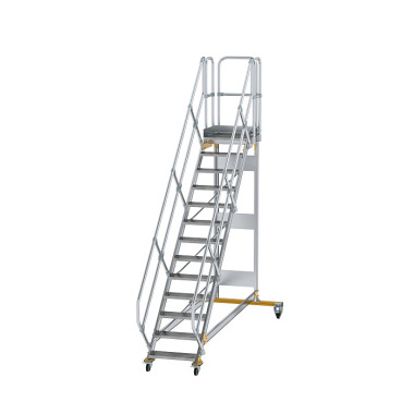 MUNK Plattformtreppe 45° fahrbar Stufenbreite 600 mm 13 Stufen Aluminium geriffelt 600773