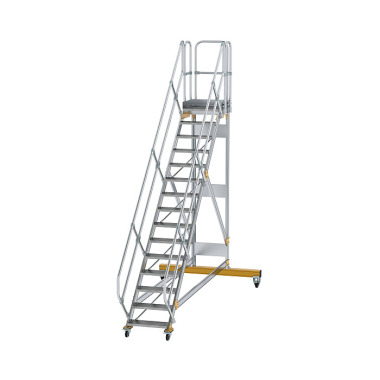 MUNK Plattformtreppe 45° fahrbar Stufenbreite 600 mm 15 Stufen Aluminium geriffelt 600775