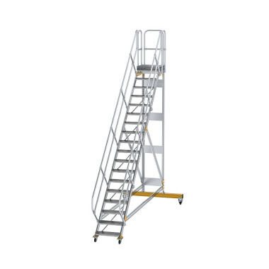 MUNK Plattformtreppe 45° fahrbar Stufenbreite 600 mm 19 Stufen Aluminium geriffelt 600779