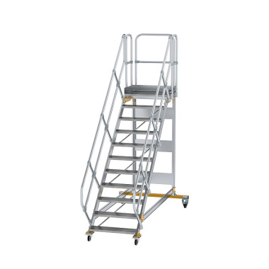 MUNK Plattformtreppe 45° fahrbar Stufenbreite 800 mm 11 Stufen Aluminium geriffelt 600791