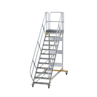 MUNK Plattformtreppe 45° fahrbar Stufenbreite 800 mm 12 Stufen Aluminium geriffelt 600792