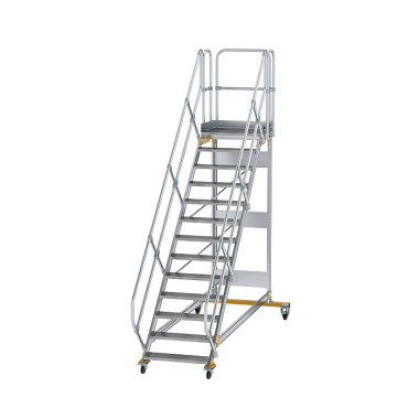 MUNK Plattformtreppe 45° fahrbar Stufenbreite 800 mm 13 Stufen Aluminium geriffelt 600793