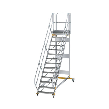 MUNK Plattformtreppe 45° fahrbar Stufenbreite 800 mm 14 Stufen Aluminium geriffelt 600794