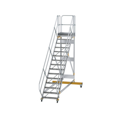 MUNK Plattformtreppe 45° fahrbar Stufenbreite 800 mm 15 Stufen Aluminium geriffelt 600795