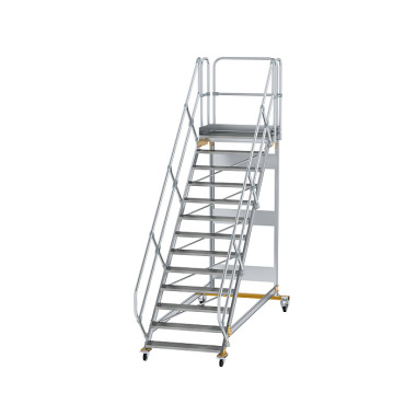 MUNK Plattformtreppe 45° fahrbar Stufenbreite 1000mm 13 Stufen Aluminium geriffelt 600813