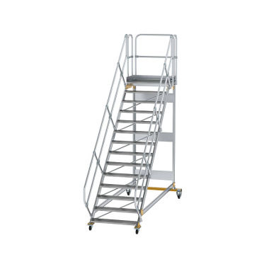 MUNK Plattformtreppe 45° fahrbar Stufenbreite 1000mm 14 Stufen Aluminium geriffelt 600814