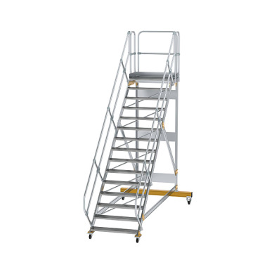 MUNK Plattformtreppe 45° fahrbar Stufenbreite 1000mm 15 Stufen Aluminium geriffelt 600815