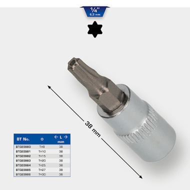 Brilliant  1/4" TORX Schraubendreher-Einsatz, m.Bohrung, 38mm, T10 BT020981