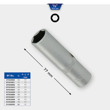 Brilliant  1/2" Steckschlüssel-Einsatz, lang, 77mm,  12mm BT022822