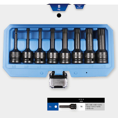 Brilliant  1/2" Kraft-Bit-Stecknuss-Satz, XZN, 8-tlg, M5 - M18 BT022605