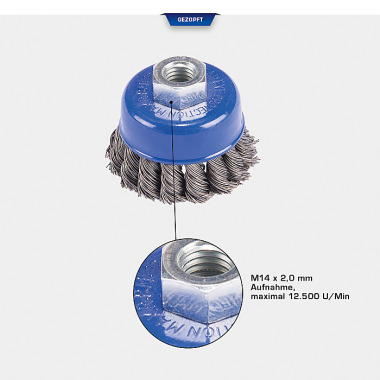 Brilliant  Topfbürste, Ø 65 mm mit M14 x 2,0 mm Aufnahme BT103103