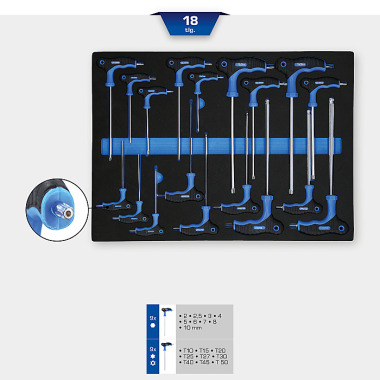 Brilliant  Einlage mit T-Griff-Winkelstiftschlüssel, 18-tlg BT158018