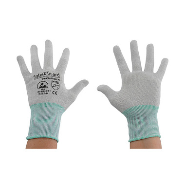 DS SafetyWear ESD-Handschuh grau/türkis, ohne Beschichtung Nylon/Carbon Größe M DSWL37435