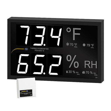 PCE  PCE-EMD 10 Thermo Hygrometer 32,0..122,0 °F|0,0..99,9 % r.F.|Großanzeige|Anschluss bis 4 ext. Sensoren