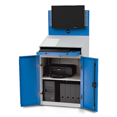 Bedrunka+Hirth Computerschrank stationär, Tiefe 500 mm, 1 x Lochwand mit Flachbildschirmhalterung, 2 x Flügeltüre, 1 x Pultaufsatz 04.680.C125oRA