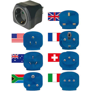 Brennenstuhl Reisestecker-Set / Reiseadapter-Set (Reise- Steckdosenadapter mit verschiedenen Aufsätzen für mehr als 150 Länder (7 x Steckereinsätze) schwarz 1508160