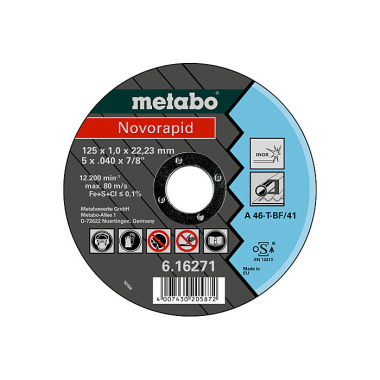 Metabo Novorapid 125 x 1,0 x 22,23 mm, Inox, Trennscheibe, gerade Ausführung (616271000)