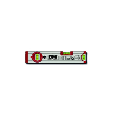 BMI Alu-Wasserwaage Super Torpedo - 25cm, Magnet, Silber eloxiert, 1 H-, 1 V- und zusätzlich Winkel-Libelle 692025TWM