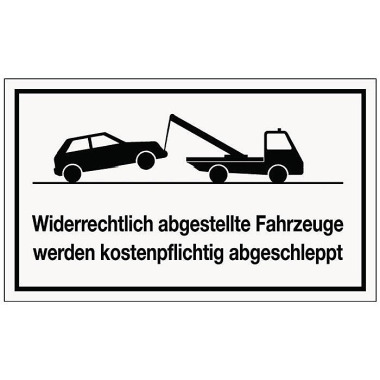 Hinweiszeichen Widerrechtliches Parken L250xB150mm weiß schwarz Ku. 3000277687