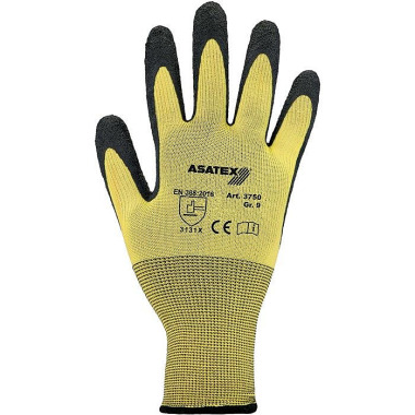 Handschuhe Gr.9 gelb/schwarz EN 388 PSA II Nyl.m.Naturlatex ASATEX 3750/9